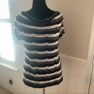 Dana Buchman stripped black, gray and white shirt, blouse , top.